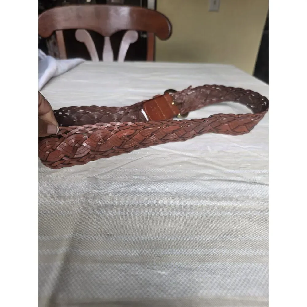Vintage Loft Wide Braided Leather Belt S/M Brown Brass Buckle County Western